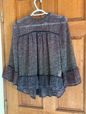 Lucky Brand Floral Crinkle Blouse - Mulberry & Black